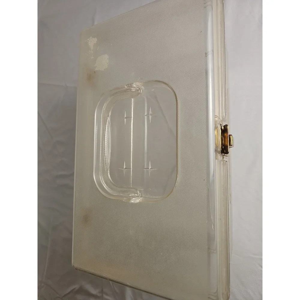 Vintage Will Hold Clear Lucite Sewing Box Gold Floral Craft Storage Carry Case